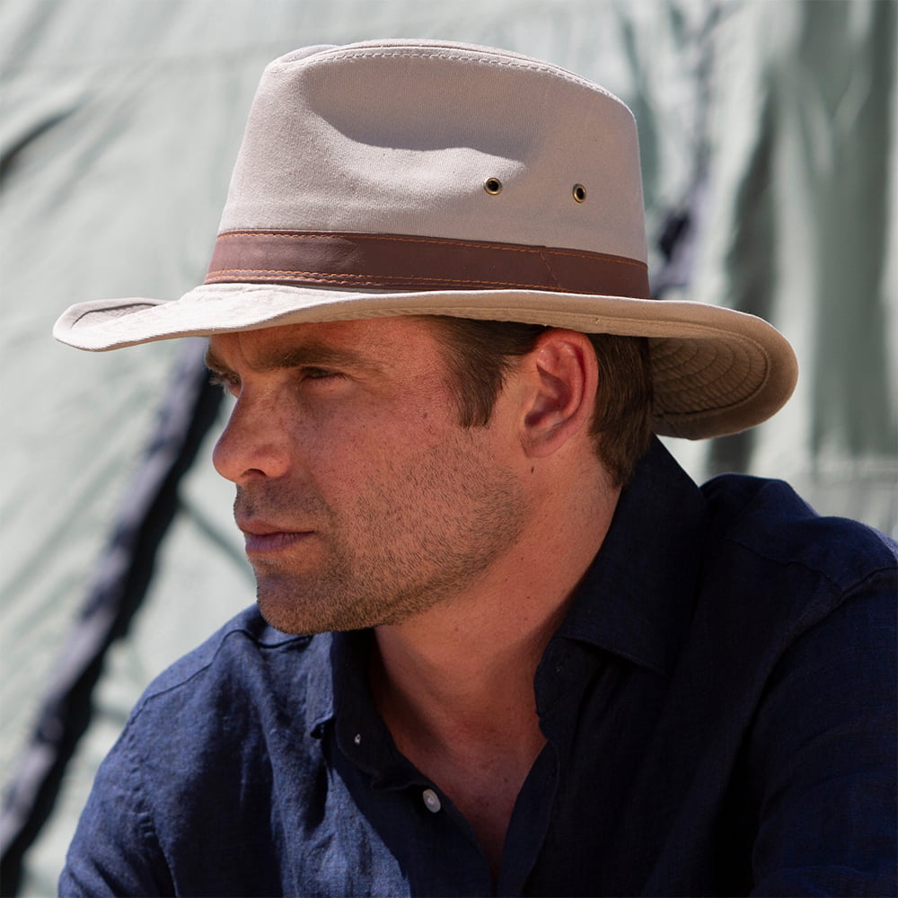 Chapeau Australien en Coton Sergé Délavé khaki DORFMAN PACIFIC