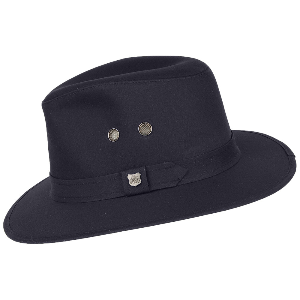Chapeau Fedora en Coton Ciré Britannique Hydrofuge Drifter bleu marine FAILSWORTH