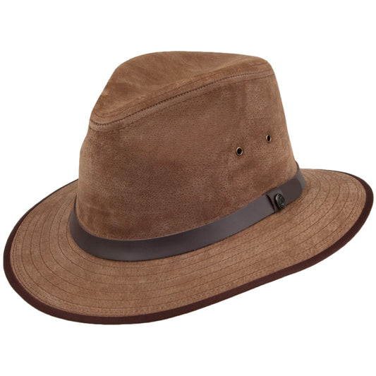 Chapeau Fedora Safari en Cuir Nubuck châtaigne JAXON & JAMES