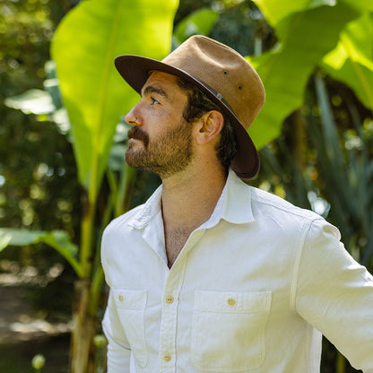 Chapeau Fedora Safari en Cuir Nubuck châtaigne JAXON & JAMES