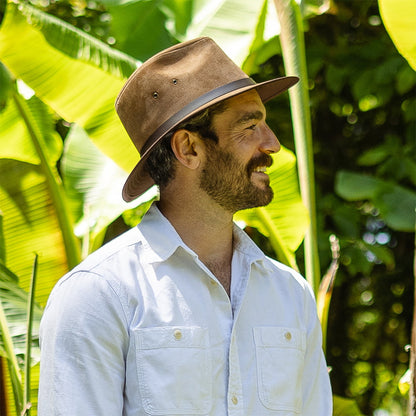 Chapeau Fedora Safari en Cuir Nubuck châtaigne JAXON & JAMES