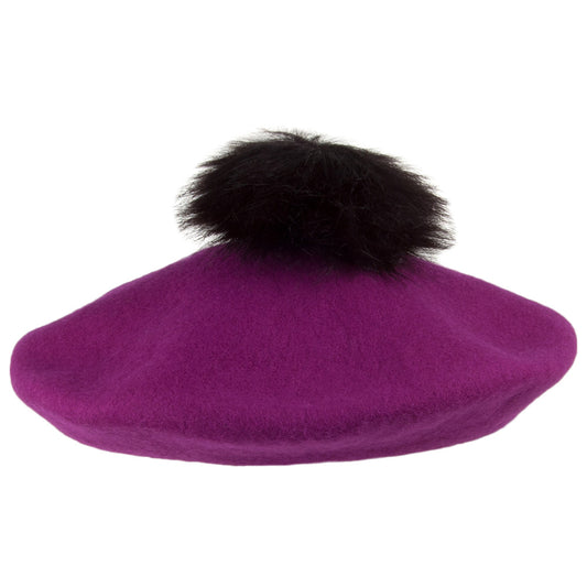 Béret en Laine à Pompon magenta WHITELEY
