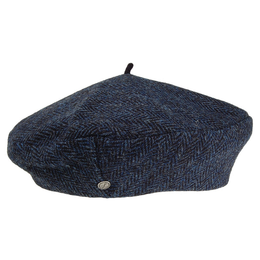 Béret en HARRIS TWEED à Chevrons Gwen bleu HÉRITAGE PAR LAULHÈRE