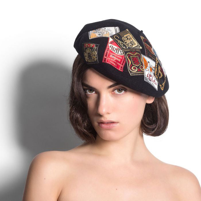 Béret en Laine Mérinos Eridan Vintage Patch noir LAULHÈRE