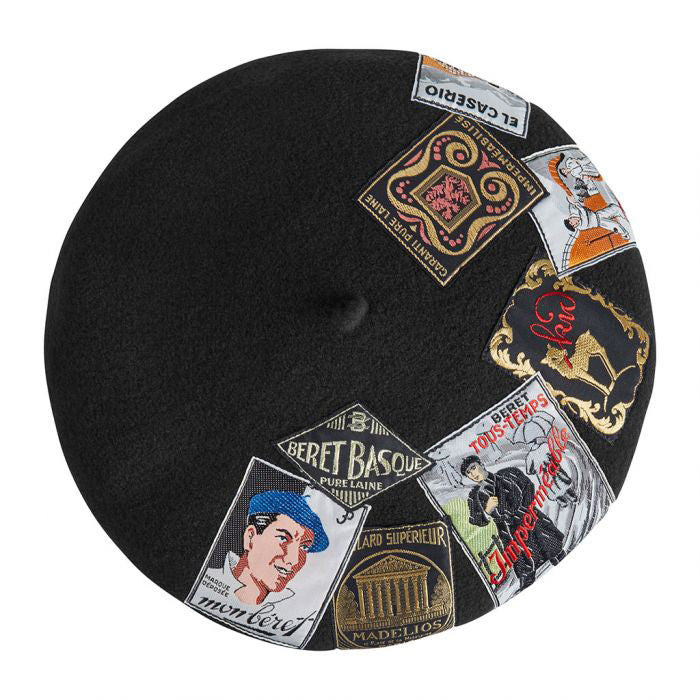 Béret en Laine Mérinos Eridan Vintage Patch noir LAULHÈRE