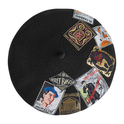Béret en Laine Mérinos Eridan Vintage Patch noir LAULHÈRE