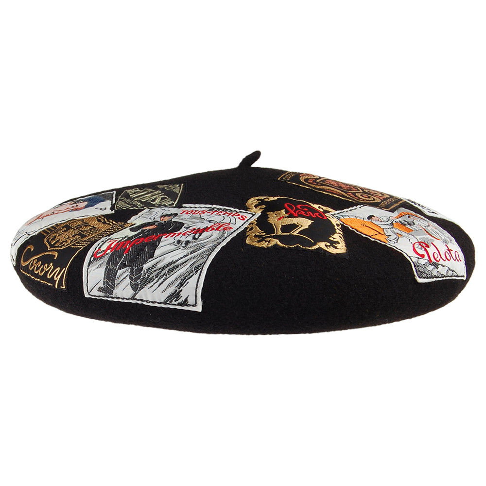 Béret en Laine Mérinos Eridan Vintage Patch noir LAULHÈRE
