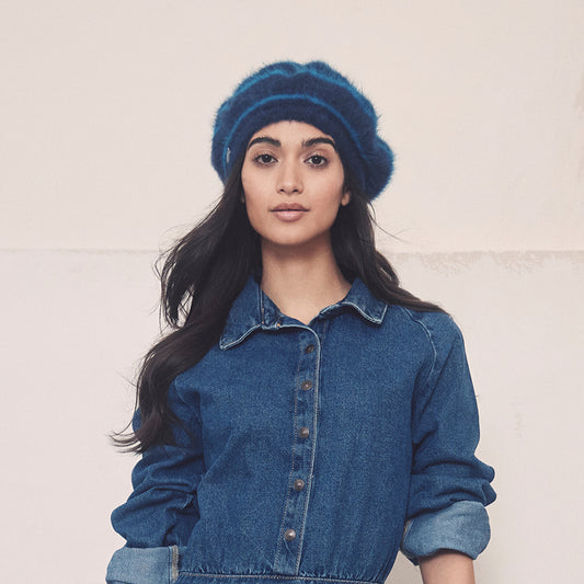 Béret en Angora à Rayures bleu SEEBERGER