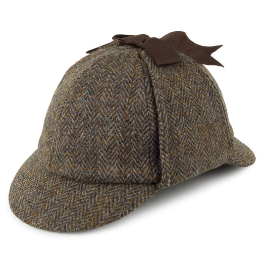 Chapeau Sherlock Holmes en HARRIS TWEED olive-bleu FAILSWORTH