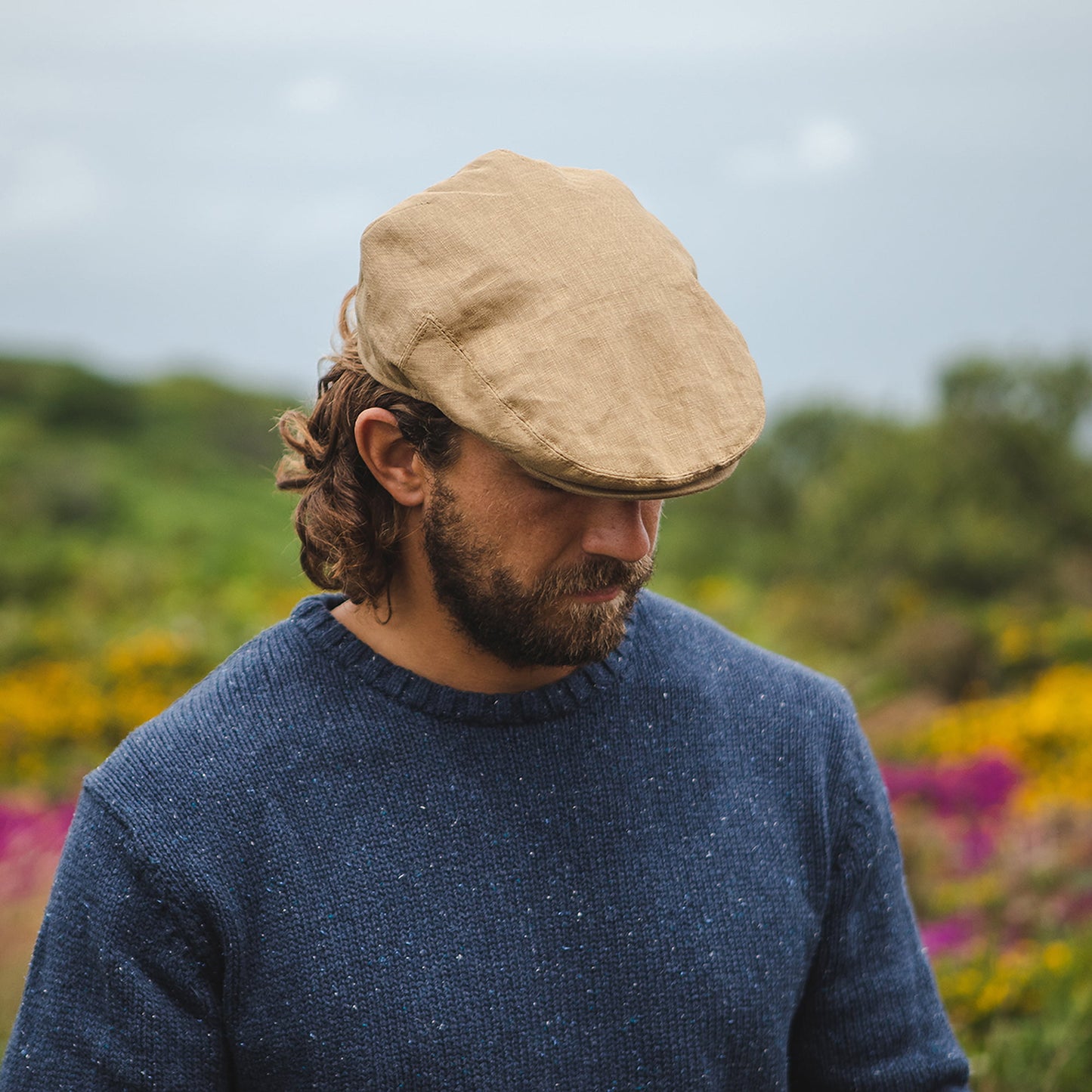 Casquette Plate en Lin camel JAXON & JAMES
