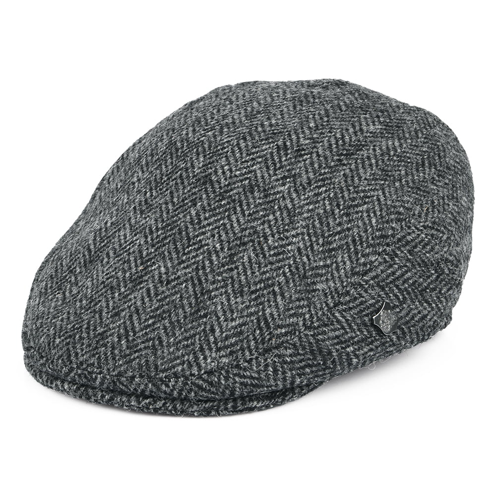 Casquette Plate en HARRIS TWEED à Chevrons Stornoway gris FAILSWORTH