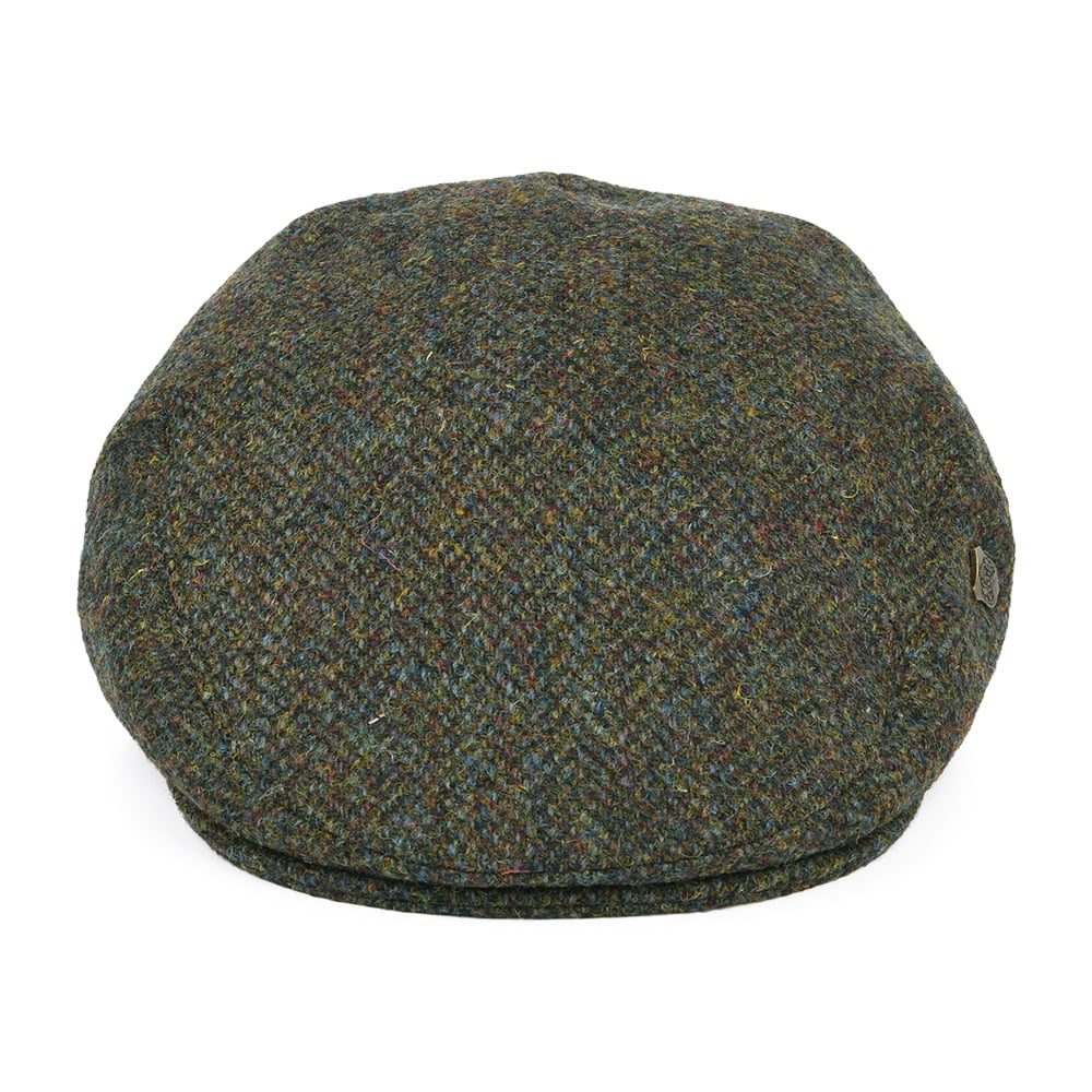 Casquette Plate en HARRIS TWEED à Chevrons Stornoway olive mélangé FAILSWORTH