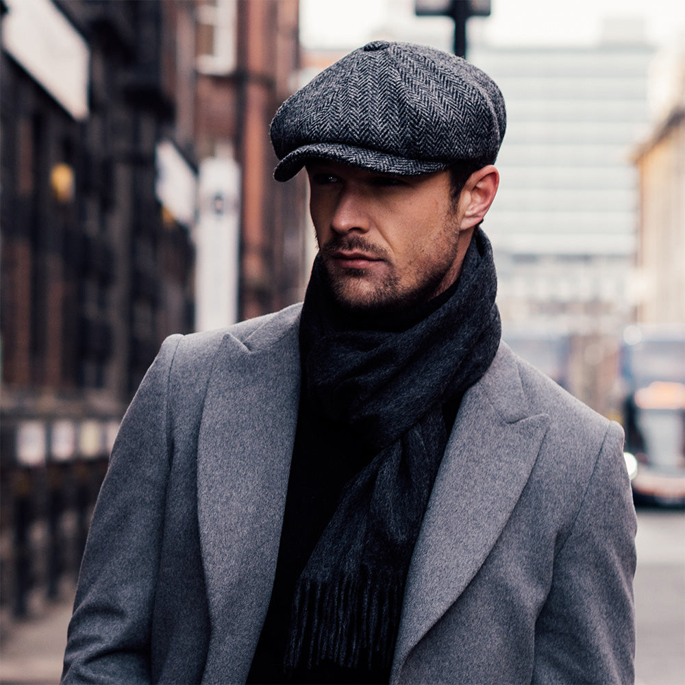 Casquette Gavroche en HARRIS TWEED à Chevrons Carloway anthracite FAILSWORTH