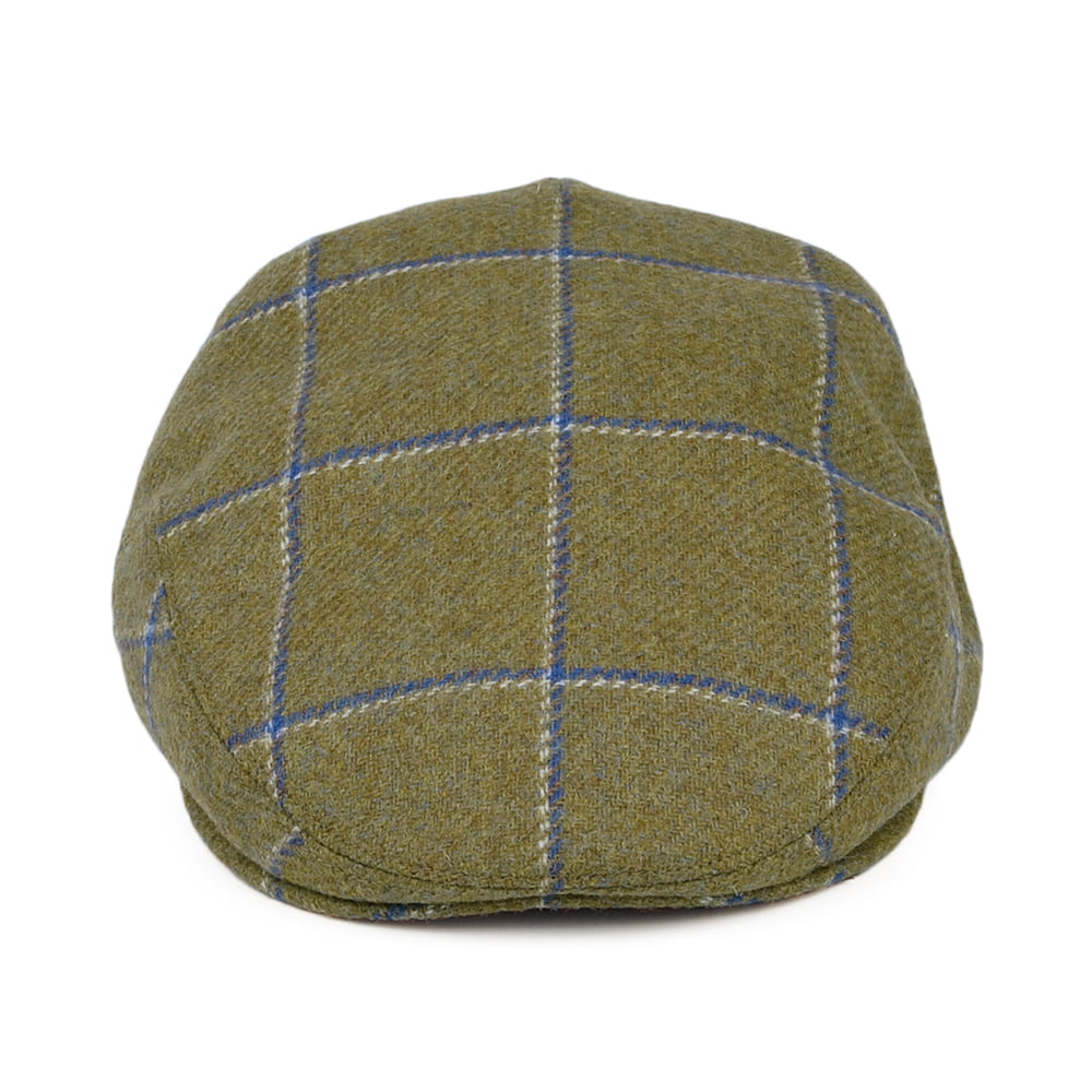 Casquette Plate en Laine Vierge Anglaise à Carreaux olive clair CITY SPORT