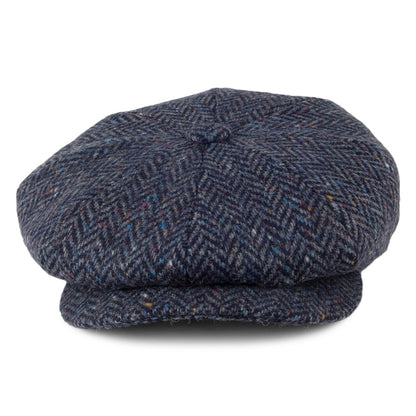 Casquette Gavroche en Tweed du Donegal à Chevrons bleu-bleu marine CITY SPORT