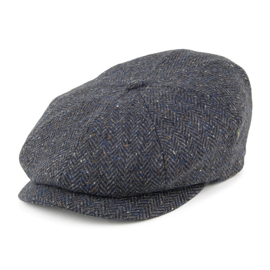 Casquette Gavroche en Tweed du Donegal à Chevrons gris-bleu CITY SPORT