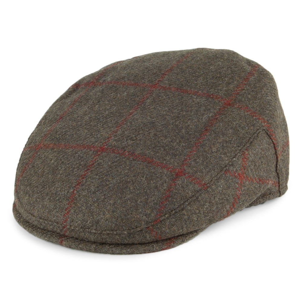 Casquette Plate en Laine à Carreaux Cambridge olive FAILSWORTH