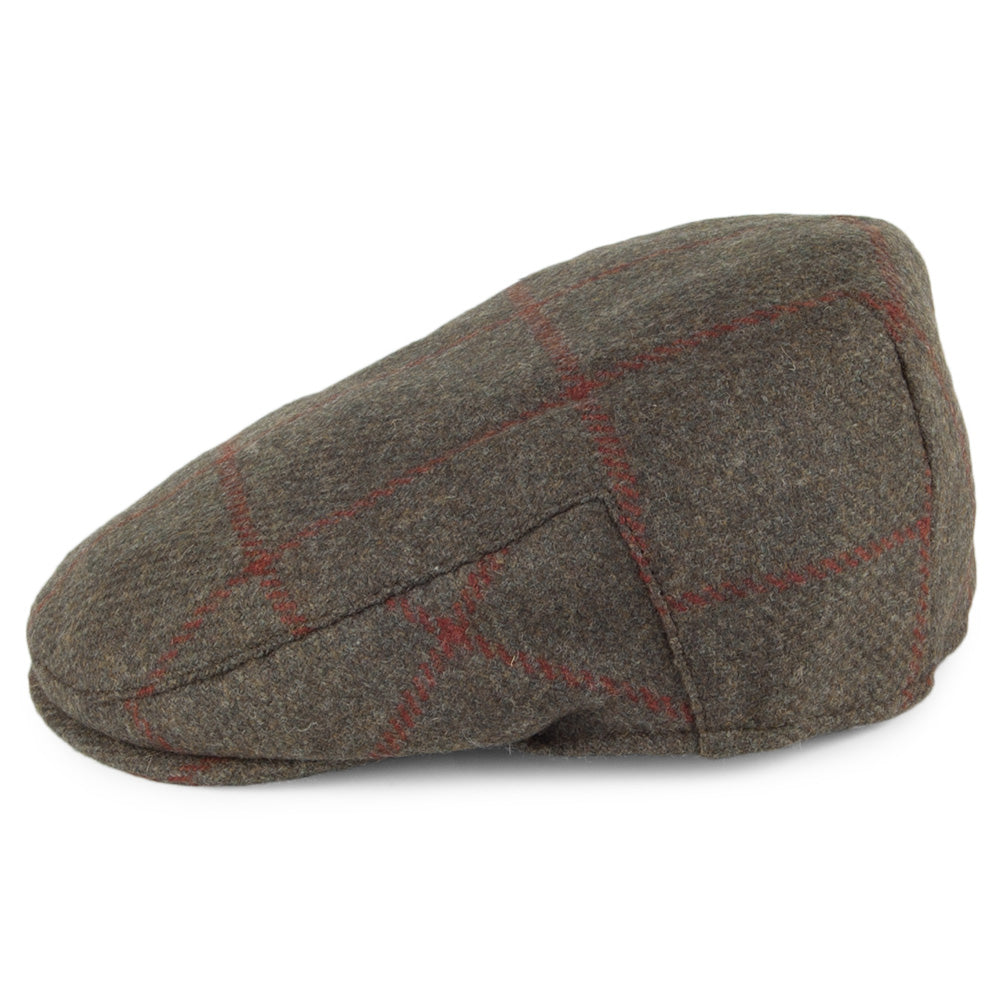 Casquette Plate en Laine à Carreaux Cambridge olive FAILSWORTH