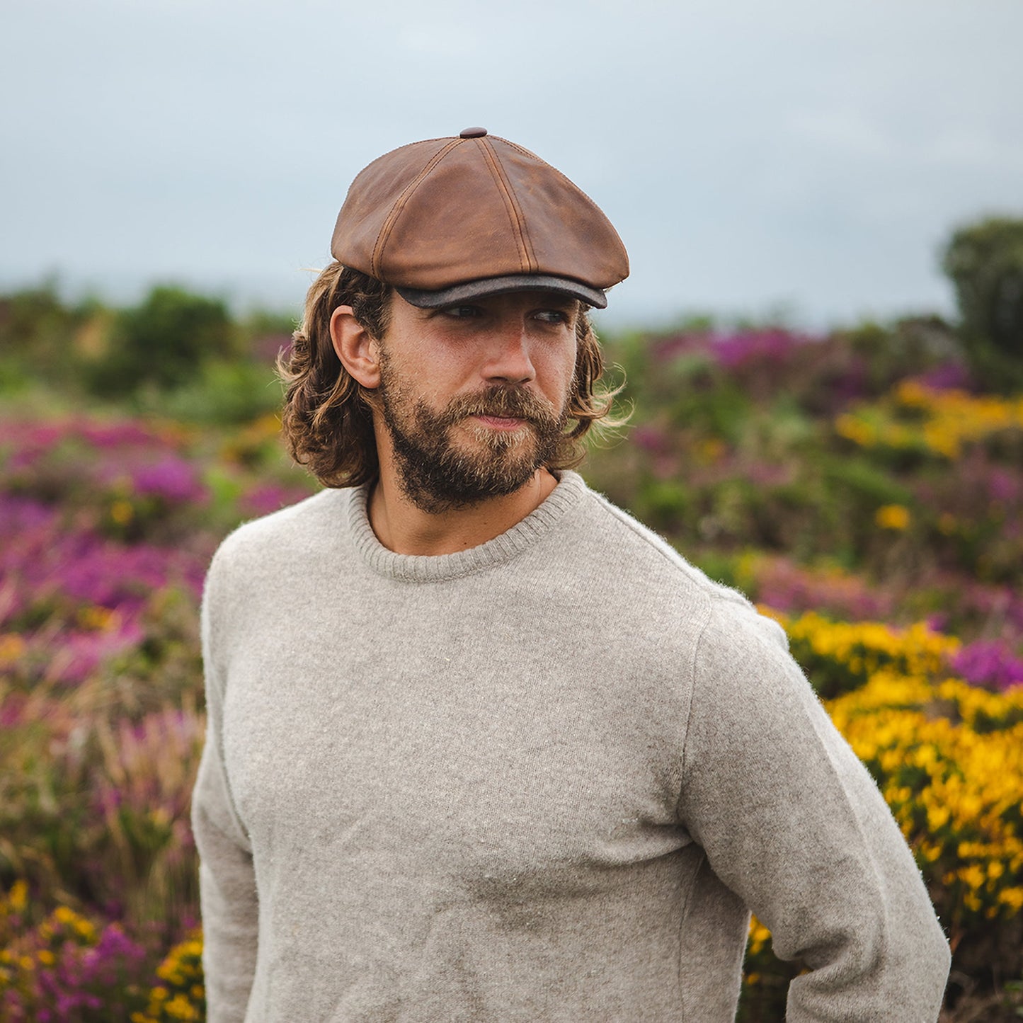 Casquette Plate en Cuir Fulton marron JAXON & JAMES