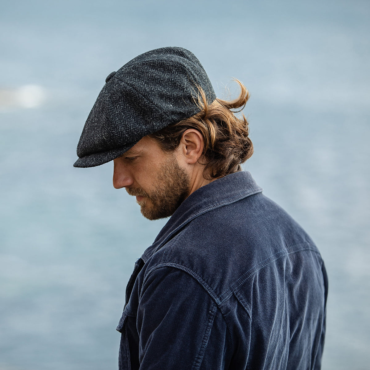 Casquette Gavroche en HARRIS TWEED Taransay noir-anthracite JAXON & JAMES