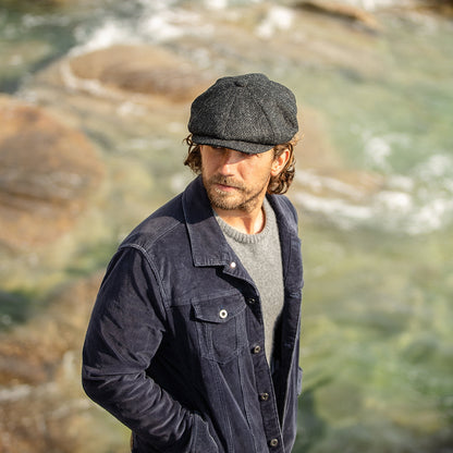 Casquette Gavroche en HARRIS TWEED Taransay noir-anthracite JAXON & JAMES