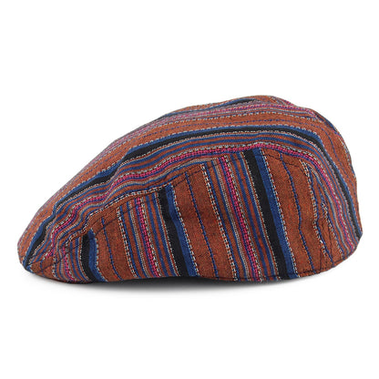 Casquette Plate en Coton à Rayures Antigua marron-bleu CARLOS SANTANA