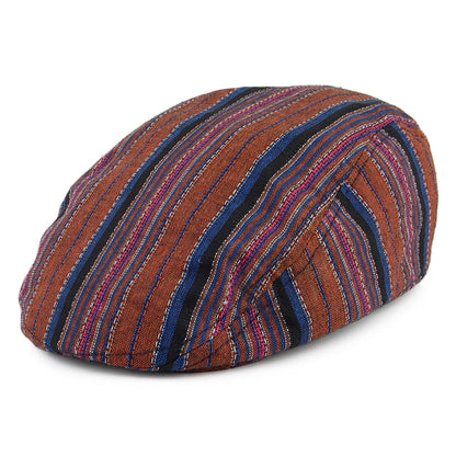 Casquette Plate en Coton à Rayures Antigua marron-bleu CARLOS SANTANA
