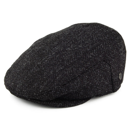 Casquette Plate en HARRIS TWEED à Chevrons Dunvegan noir-anthracite JAXON & JAMES