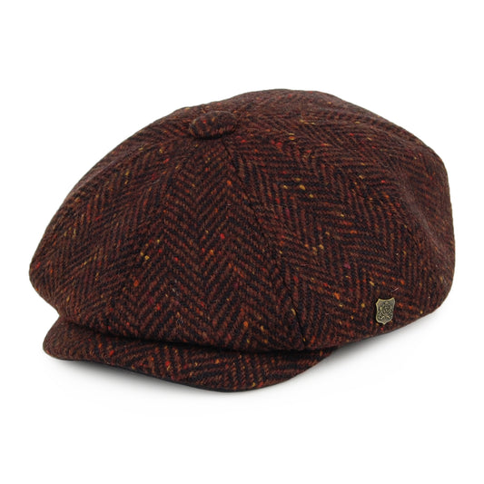 Casquette Gavroche en Tweed du Donegal à Chevrons Malmo mélange de bordeaux FAILSWORTH