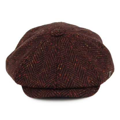 Casquette Gavroche en Tweed du Donegal à Chevrons Malmo mélange de bordeaux FAILSWORTH