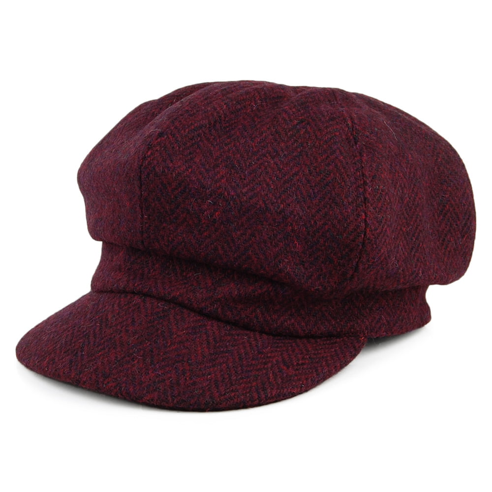 Casquette Gavroche en HARRIS TWEED à Chevrons Gabby bordeaux FAILSWORTH