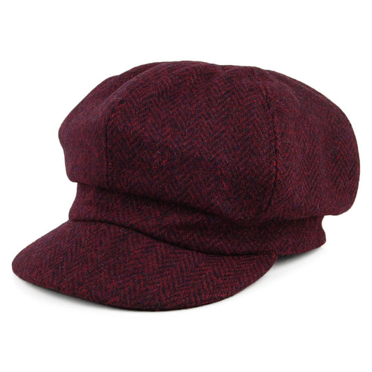 Casquette Gavroche en HARRIS TWEED à Chevrons Gabby bordeaux FAILSWORTH