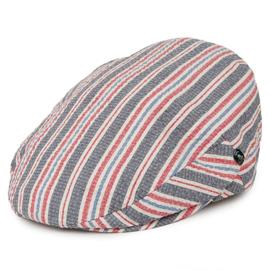 Casquette Plate en Seersucker Hamptons bleu-rouge CITY SPORT
