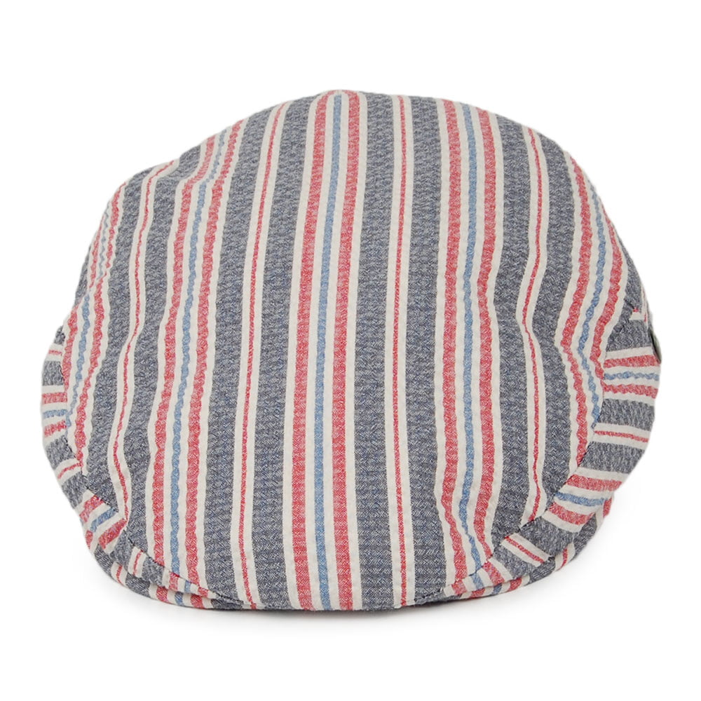 Casquette Plate en Seersucker Hamptons bleu-rouge CITY SPORT