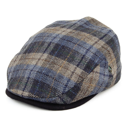 Casquette Plate en Laine et Cachemire à Carreaux bleu-mousse CITY SPORT