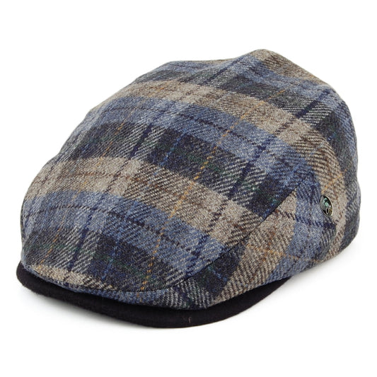 Casquette Plate en Laine et Cachemire à Carreaux bleu-mousse CITY SPORT