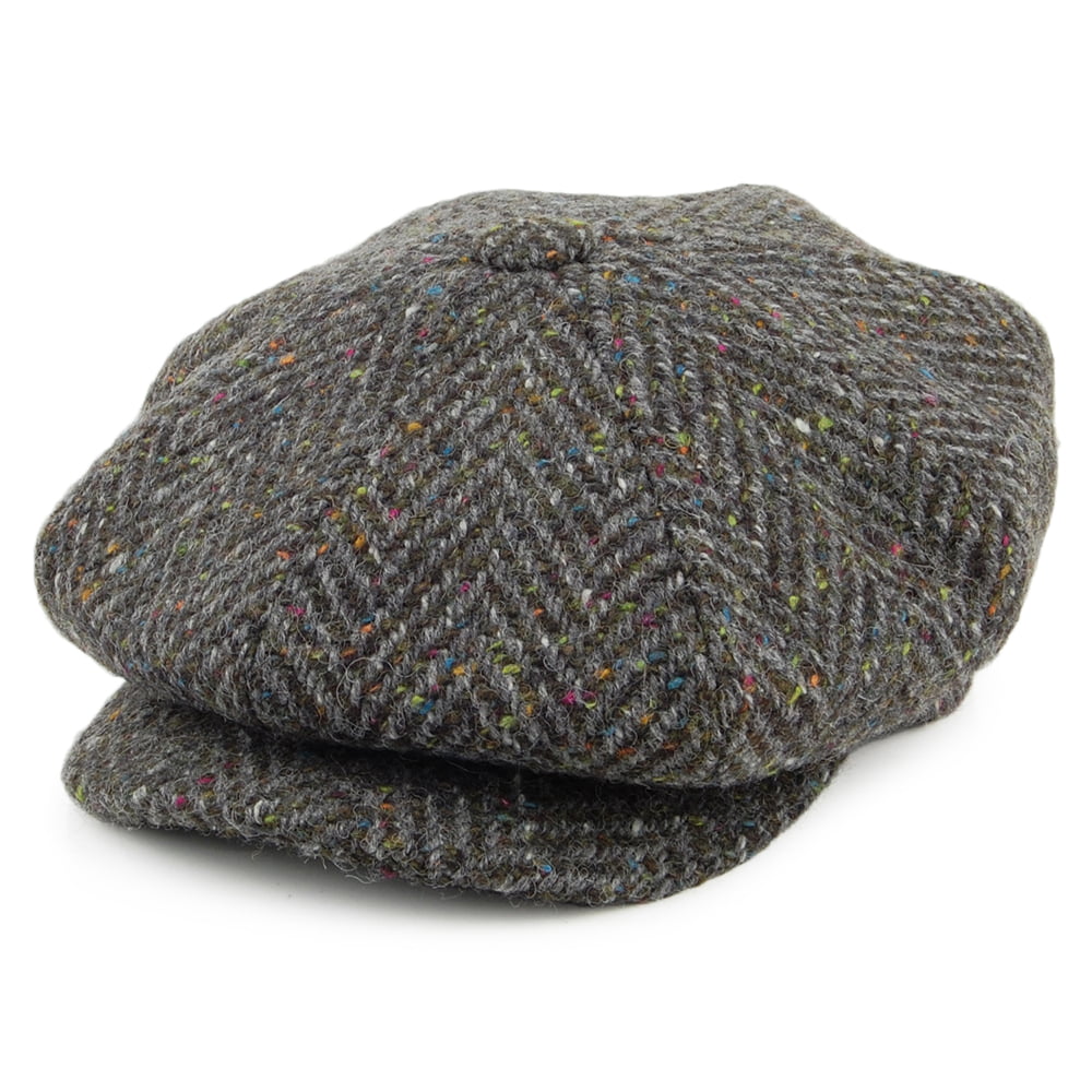 Casquette Gavroche en Tweed du Donegal à Larges Chevrons mélange de gris CITY SPORT
