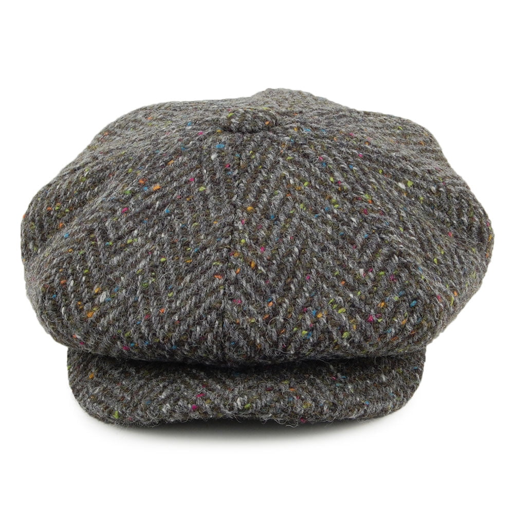 Casquette Gavroche en Tweed du Donegal à Larges Chevrons mélange de gris CITY SPORT