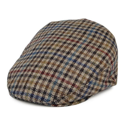 Casquette Plate en Laine Vierge à Carreaux beige sable-bleu CITY SPORT
