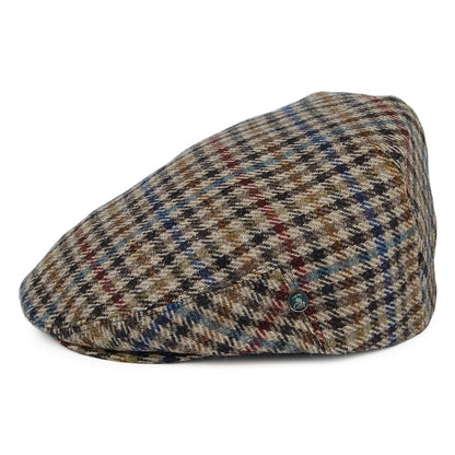 Casquette Plate en Laine Vierge à Carreaux beige sable-bleu CITY SPORT