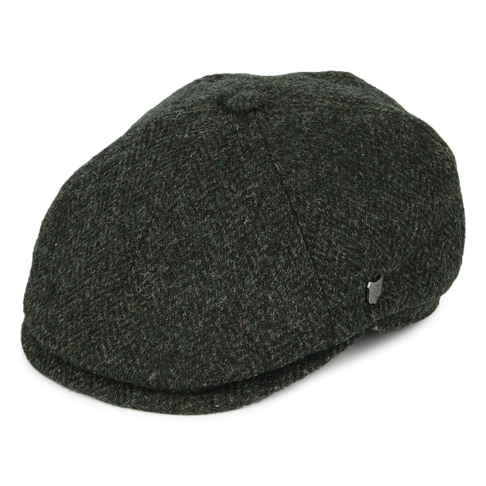 Casquette Gavroche en HARRIS TWEED à Chevrons Hudson olive FAILSWORTH