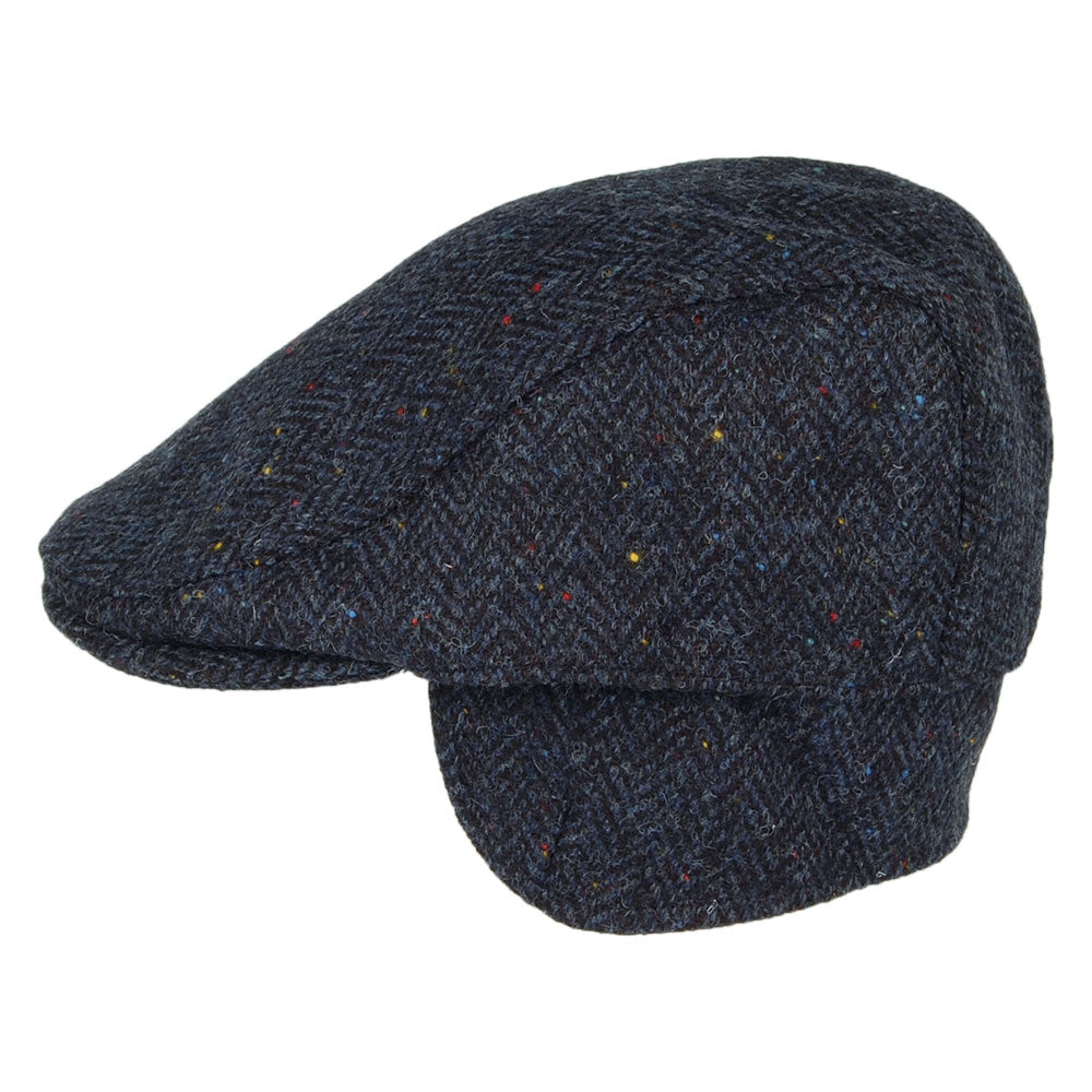 Casquette Plate en HARRIS TWEED à Protège-Oreilles Oban bleu marine FAILSWORTH