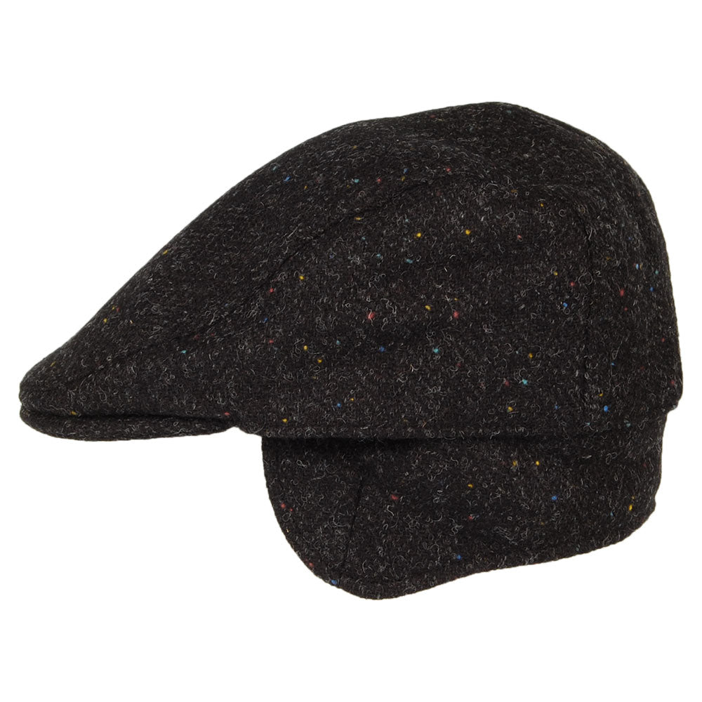 Casquette Plate en HARRIS TWEED à Protège-Oreilles Oban anthracite FAILSWORTH