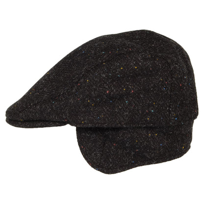 Casquette Plate en HARRIS TWEED à Protège-Oreilles Oban anthracite FAILSWORTH
