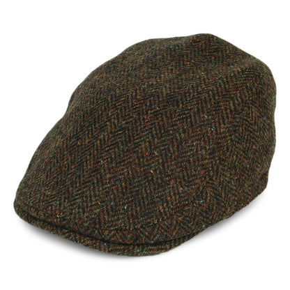 Casquette Plate en HARRIS TWEED à Protège-Oreilles Oban olive FAILSWORTH