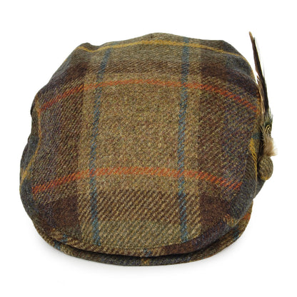 Casquette Plate en Laine Britannique Tartan avec Plume olive mélangé FAILSWORTH