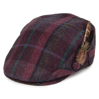 Casquette Plate en Laine Britannique Tartan avec Plume indigo FAILSWORTH