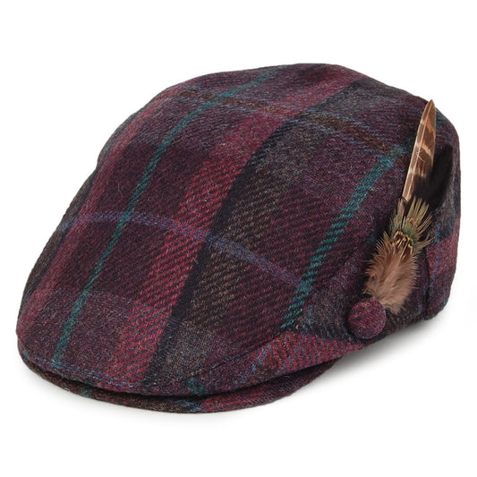 Casquette Plate en Laine Britannique Tartan avec Plume indigo FAILSWORTH