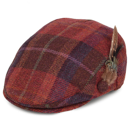 Casquette Plate en Laine Britannique Tartan avec Plume bordeaux FAILSWORTH