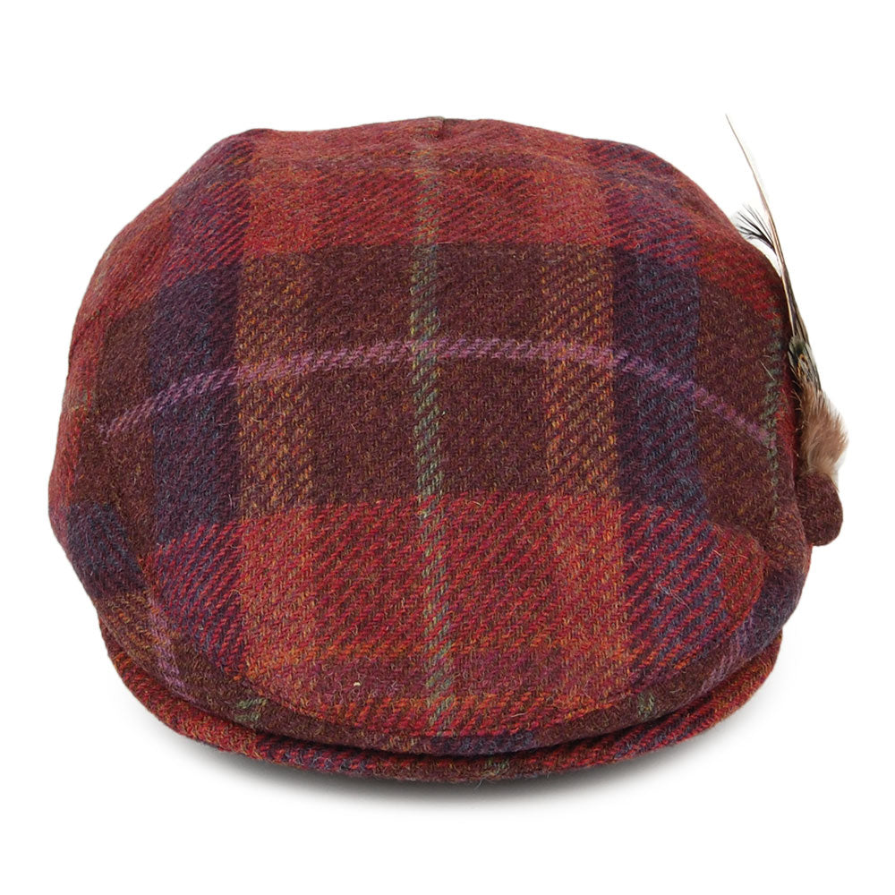 Casquette Plate en Laine Britannique Tartan avec Plume bordeaux FAILSWORTH